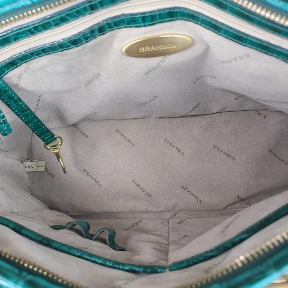 Brahmin Teal Blue Crocodile Embossed Leather Bag Tassel Charm - Picture 11 of 16